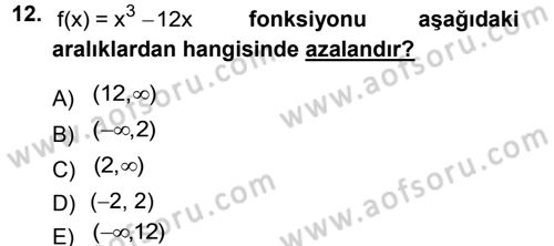 Matematik 1 Dersi 2014 - 2015 Yılı Tek Ders Sınav Soruları 12. Soru