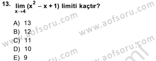 Matematik 1 Dersi 2014 - 2015 Yılı Tek Ders Sınav Soruları 13. Soru