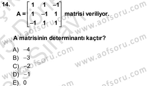 Matematik 1 Dersi 2014 - 2015 Yılı Tek Ders Sınav Soruları 14. Soru