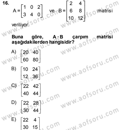 Matematik 1 Dersi 2014 - 2015 Yılı Tek Ders Sınav Soruları 16. Soru
