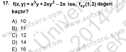 Matematik 1 Dersi 2014 - 2015 Yılı Tek Ders Sınav Soruları 17. Soru