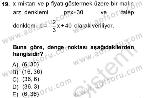 Matematik 1 Dersi 2014 - 2015 Yılı Tek Ders Sınavı 19. Soru