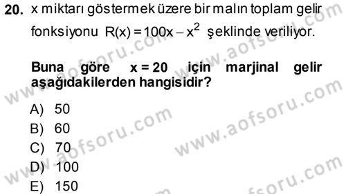 Matematik 1 Dersi 2014 - 2015 Yılı Tek Ders Sınav Soruları 20. Soru
