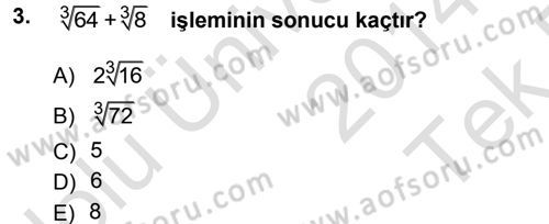 Matematik 1 Dersi 2014 - 2015 Yılı Tek Ders Sınav Soruları 3. Soru