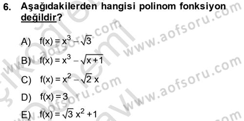 Matematik 1 Dersi 2014 - 2015 Yılı Tek Ders Sınav Soruları 6. Soru
