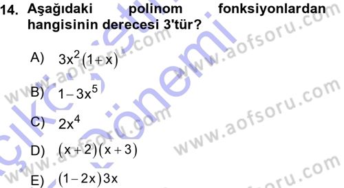 Matematik 1 Dersi 2015 - 2016 Yılı (Vize) Ara Sınav Soruları 14. Soru