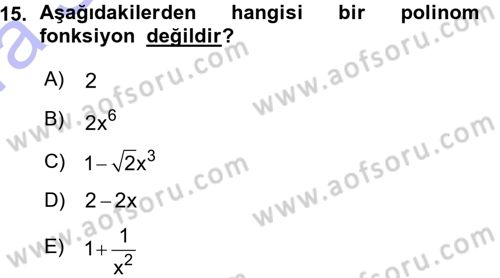 Matematik 1 Dersi 2015 - 2016 Yılı (Vize) Ara Sınav Soruları 15. Soru
