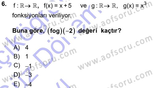 Matematik 1 Dersi 2015 - 2016 Yılı (Vize) Ara Sınav Soruları 6. Soru