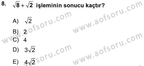 Matematik 1 Dersi 2015 - 2016 Yılı (Vize) Ara Sınav Soruları 8. Soru