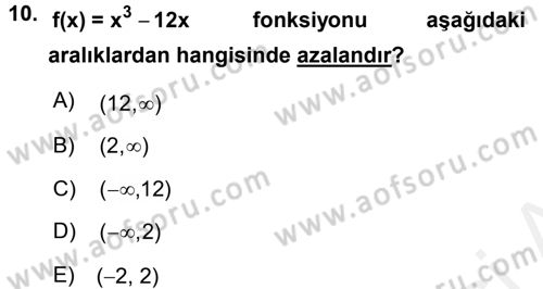 Matematik 1 Dersi 2015 - 2016 Yılı Tek Ders Sınav Soruları 10. Soru