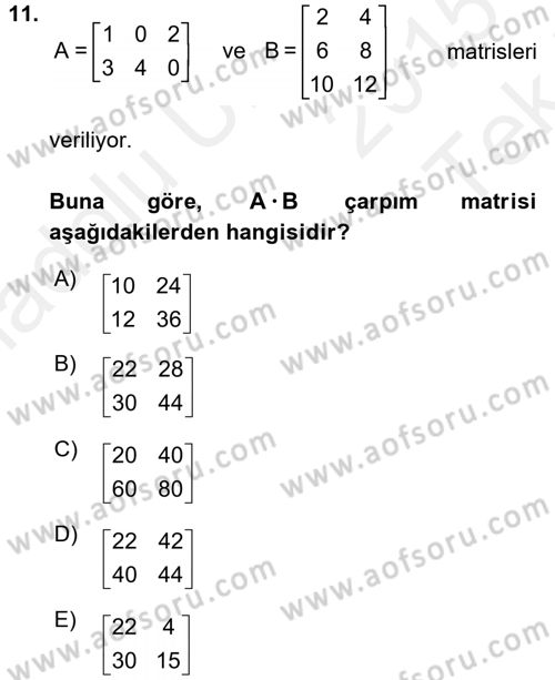 Matematik 1 Dersi 2015 - 2016 Yılı Tek Ders Sınav Soruları 11. Soru