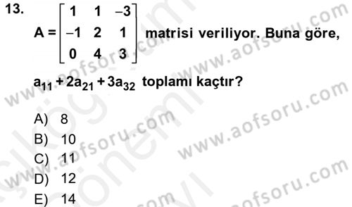 Matematik 1 Dersi 2015 - 2016 Yılı Tek Ders Sınav Soruları 13. Soru
