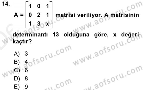 Matematik 1 Dersi 2015 - 2016 Yılı Tek Ders Sınav Soruları 14. Soru