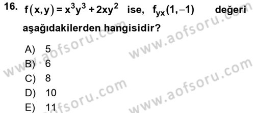 Matematik 1 Dersi 2015 - 2016 Yılı Tek Ders Sınav Soruları 16. Soru