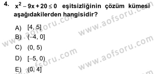 Matematik 1 Dersi 2015 - 2016 Yılı Tek Ders Sınav Soruları 4. Soru