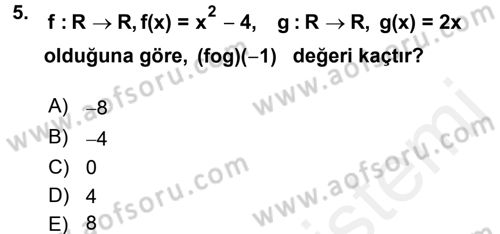 Matematik 1 Dersi 2015 - 2016 Yılı Tek Ders Sınav Soruları 5. Soru