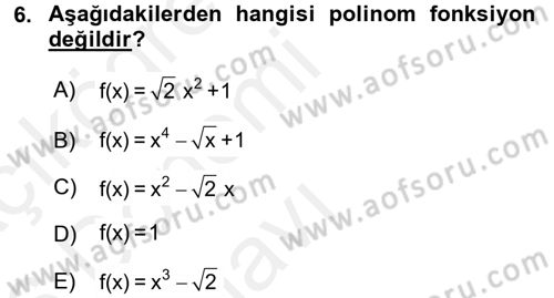 Matematik 1 Dersi 2015 - 2016 Yılı Tek Ders Sınav Soruları 6. Soru