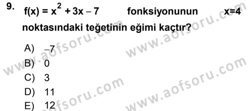 Matematik 1 Dersi 2015 - 2016 Yılı Tek Ders Sınav Soruları 9. Soru