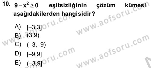 Matematik 1 Dersi 2016 - 2017 Yılı 3 Ders Sınav Soruları 10. Soru
