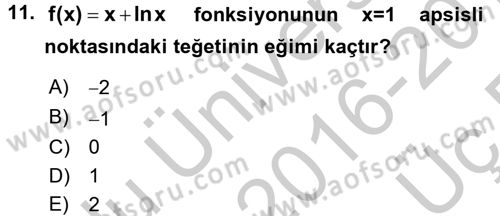 Matematik 1 Dersi 2016 - 2017 Yılı 3 Ders Sınav Soruları 11. Soru