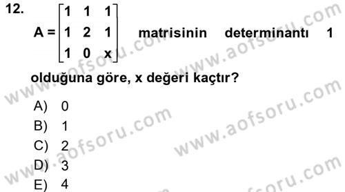 Matematik 1 Dersi 2016 - 2017 Yılı 3 Ders Sınav Soruları 12. Soru
