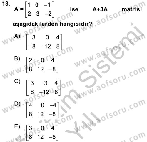Matematik 1 Dersi 2016 - 2017 Yılı 3 Ders Sınav Soruları 13. Soru