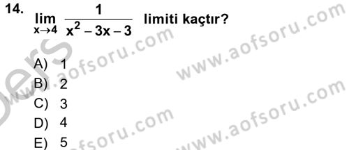 Matematik 1 Dersi 2016 - 2017 Yılı 3 Ders Sınav Soruları 14. Soru