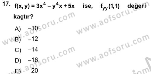 Matematik 1 Dersi 2016 - 2017 Yılı 3 Ders Sınav Soruları 17. Soru