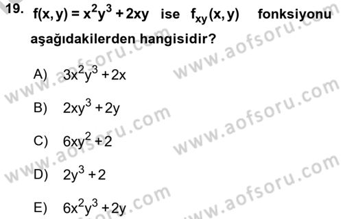 Matematik 1 Dersi 2016 - 2017 Yılı 3 Ders Sınav Soruları 19. Soru