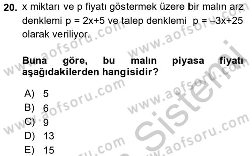 Matematik 1 Dersi 2016 - 2017 Yılı 3 Ders Sınav Soruları 20. Soru