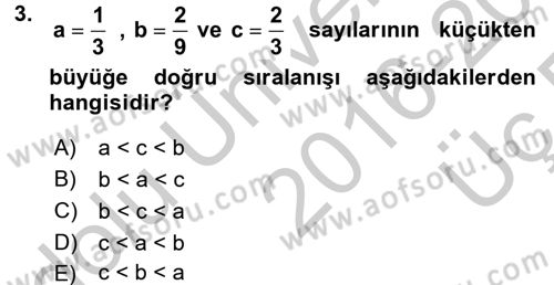 Matematik 1 Dersi 2016 - 2017 Yılı 3 Ders Sınav Soruları 3. Soru