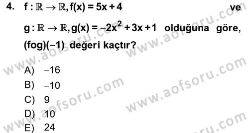 Matematik 1 Dersi 2016 - 2017 Yılı 3 Ders Sınav Soruları 4. Soru