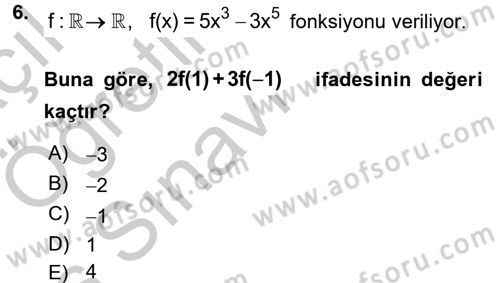 Matematik 1 Dersi 2016 - 2017 Yılı 3 Ders Sınav Soruları 6. Soru