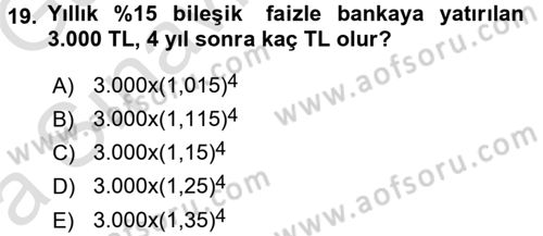 Matematik 1 Dersi 2016 - 2017 Yılı (Vize) Ara Sınav Soruları 19. Soru