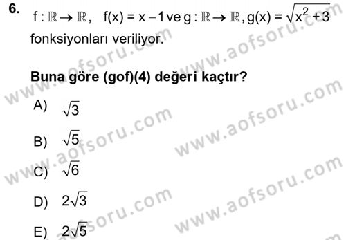 Matematik 1 Dersi 2016 - 2017 Yılı (Vize) Ara Sınav Soruları 6. Soru
