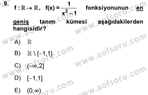 Matematik 1 Dersi 2016 - 2017 Yılı (Vize) Ara Sınav Soruları 9. Soru