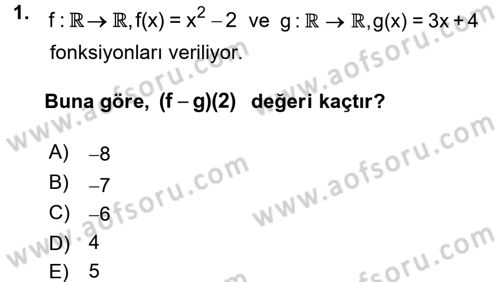 Matematik 1 Dersi 2017 - 2018 Yılı (Vize) Ara Sınavı 1. Soru