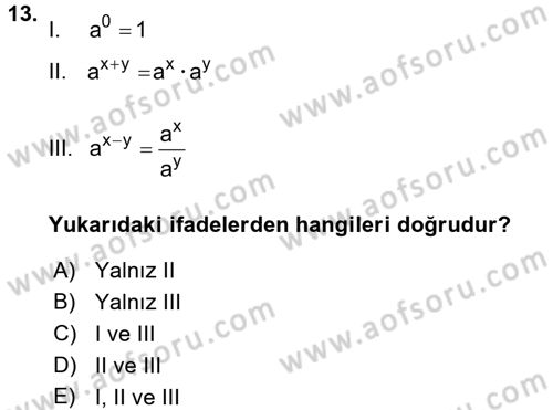 Matematik 1 Dersi 2017 - 2018 Yılı (Vize) Ara Sınavı 13. Soru