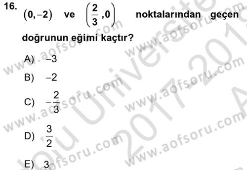 Matematik 1 Dersi 2017 - 2018 Yılı (Vize) Ara Sınavı 16. Soru