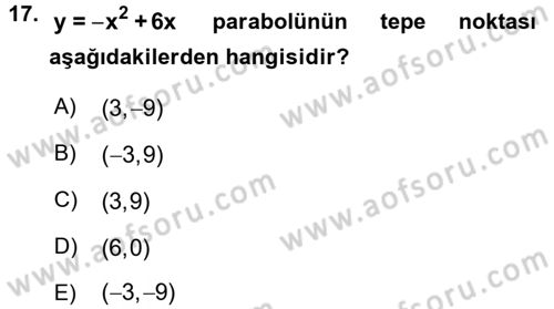 Matematik 1 Dersi 2017 - 2018 Yılı (Vize) Ara Sınavı 17. Soru