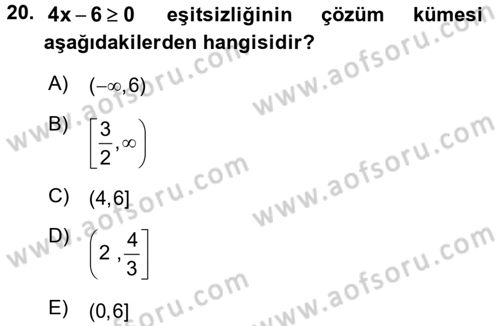 Matematik 1 Dersi 2017 - 2018 Yılı (Vize) Ara Sınav Soruları 20. Soru