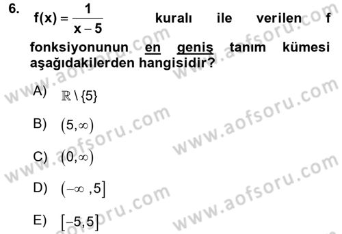 Matematik 1 Dersi 2017 - 2018 Yılı (Vize) Ara Sınavı 6. Soru