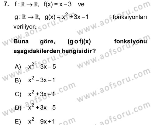 Matematik 1 Dersi 2017 - 2018 Yılı (Vize) Ara Sınavı 7. Soru