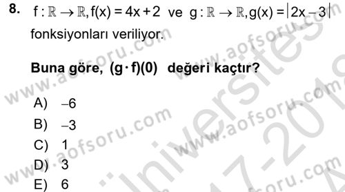 Matematik 1 Dersi 2017 - 2018 Yılı (Vize) Ara Sınavı 8. Soru