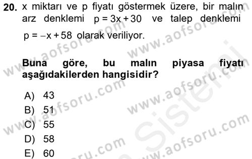 Matematik 1 Dersi 2017 - 2018 Yılı (Final) Dönem Sonu Sınav Soruları 20. Soru