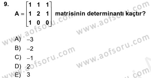 Matematik 1 Dersi 2017 - 2018 Yılı (Final) Dönem Sonu Sınav Soruları 9. Soru