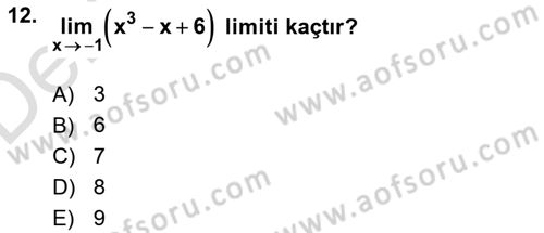 Matematik 1 Dersi 2018 - 2019 Yılı 3 Ders Sınav Soruları 12. Soru