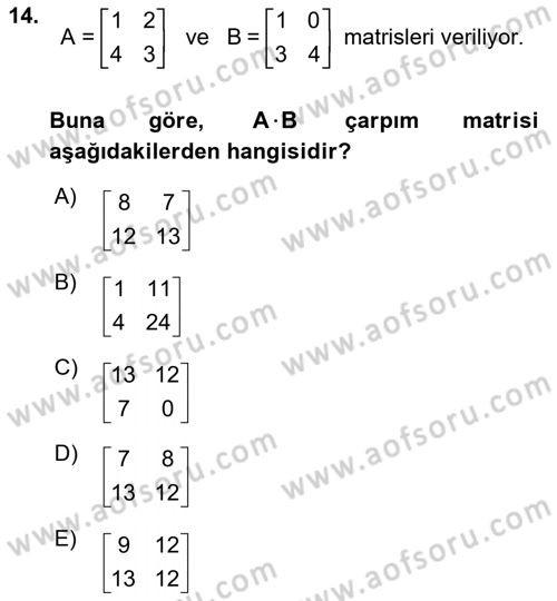 Matematik 1 Dersi 2018 - 2019 Yılı 3 Ders Sınav Soruları 14. Soru