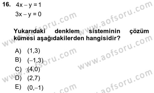 Matematik 1 Dersi 2018 - 2019 Yılı 3 Ders Sınav Soruları 16. Soru