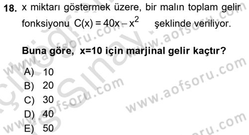 Matematik 1 Dersi 2018 - 2019 Yılı 3 Ders Sınav Soruları 18. Soru